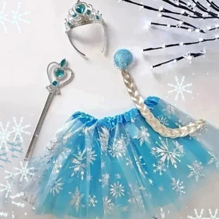 Kit Frozen Elsa Com Varinha, Coroa, Luva e Trança