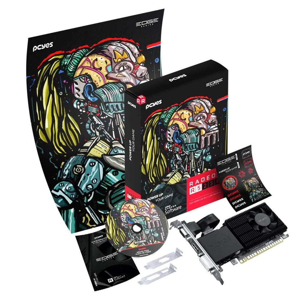 Placa de Vídeo Gpu Radeon R5 230 2gb Ddr3 64 Bit Projeto Edge Low Profile