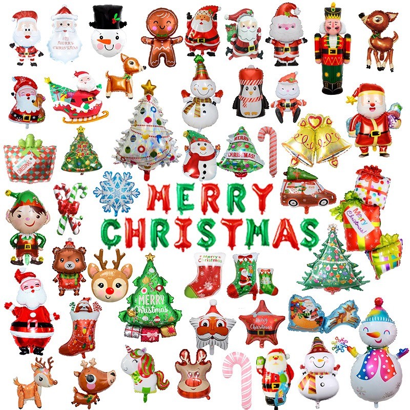 Kit Pacotes Com 49 Balões Metalizado Decoração de Natal Enfeites Natalinos Feliz Natal