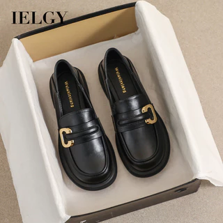 IELGY Mocassins De Sola Grossa Femininos 2024 slip-on Sapatos De Couro Retrô Estilo Britânico Salto Bloco Macia