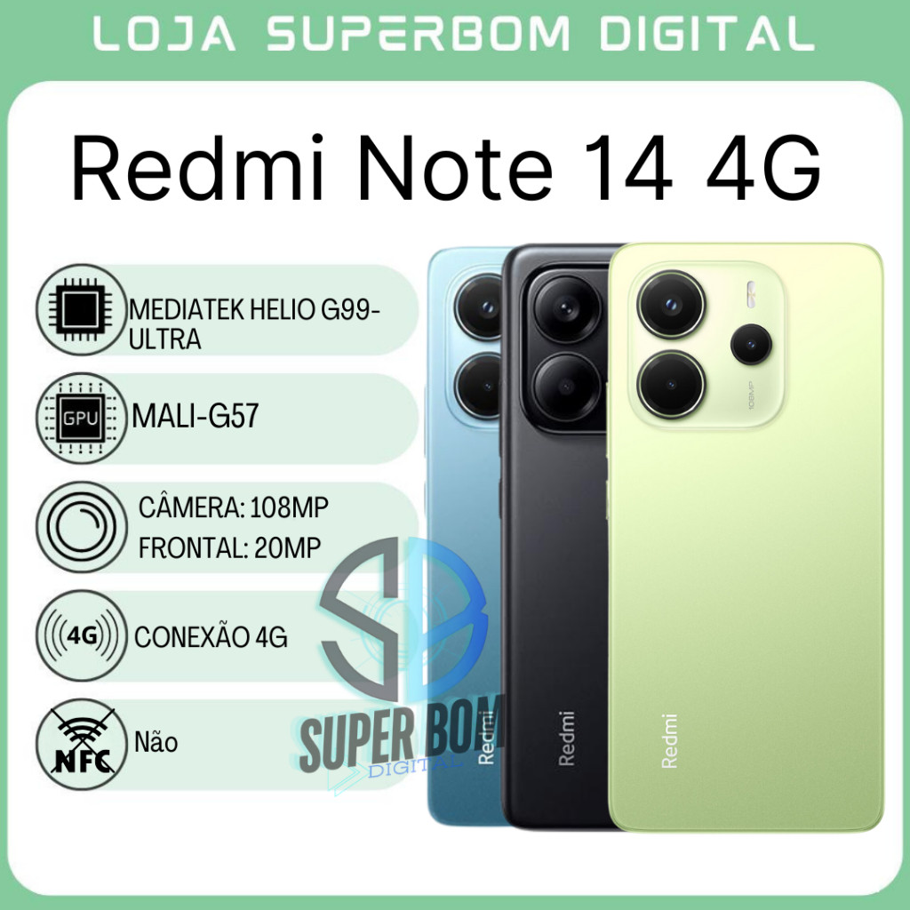 [Sj] Xiaomi Redmi Note 14 4G 128GB/6GB RAM Câmera de 108MP Processador ...
