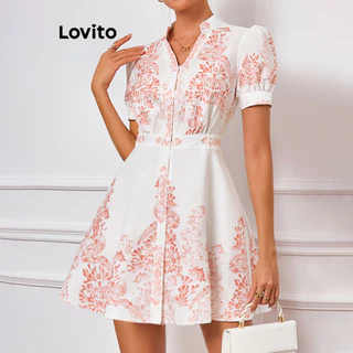 Lovito Vestido romântico Ditsy floral com botões para mulheres LBL16727