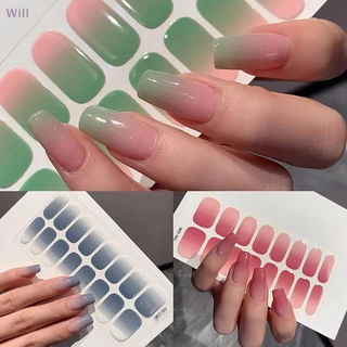 16 Pçs/Folha Semi-Cured Gel Unha Polonês Adesivo Longo-Lasg Extensão Creme Decalque Do Prego Capa Completa Gradiente Cor em Oferta na Shopee