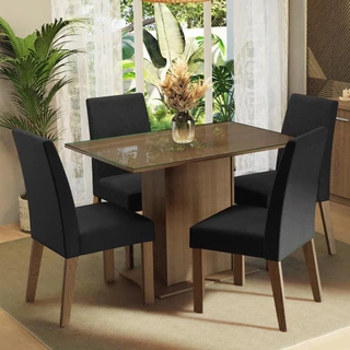 Conjunto Sala de Jantar Mesa Tampo de Vidro 4 Cadeiras Rustic/Oxford Zion Madesa em Oferta na Shopee