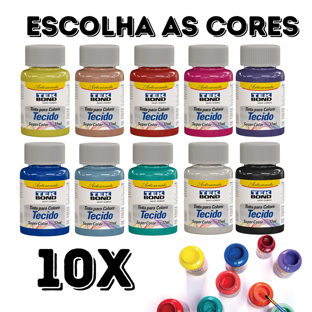 Kit 10 Tinta Para Tecido Fosca Artesanato 37ml Tekbond - Escolha as ...
