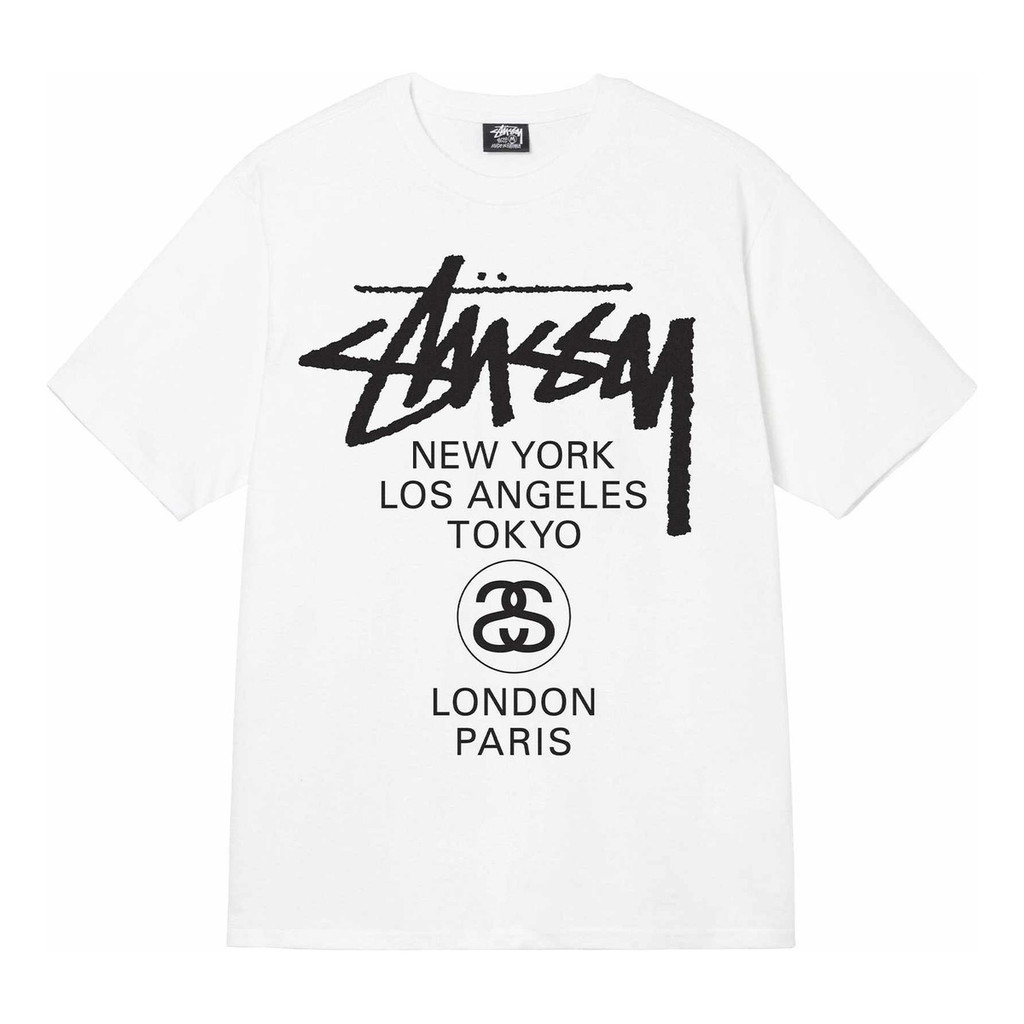 Camiseta de corpo largo com estampa de algodão de alta qualidade da Playera Stussy World Tour