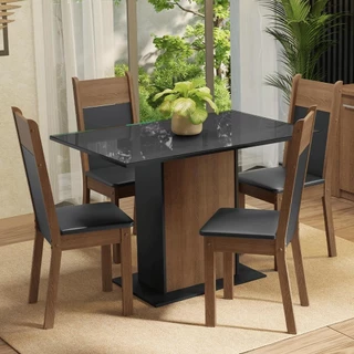 Conjunto Sala de Jantar Mesa Tampo de Vidro 4 Cadeiras Rustic/Preto Viena Madesa em Oferta na Shopee