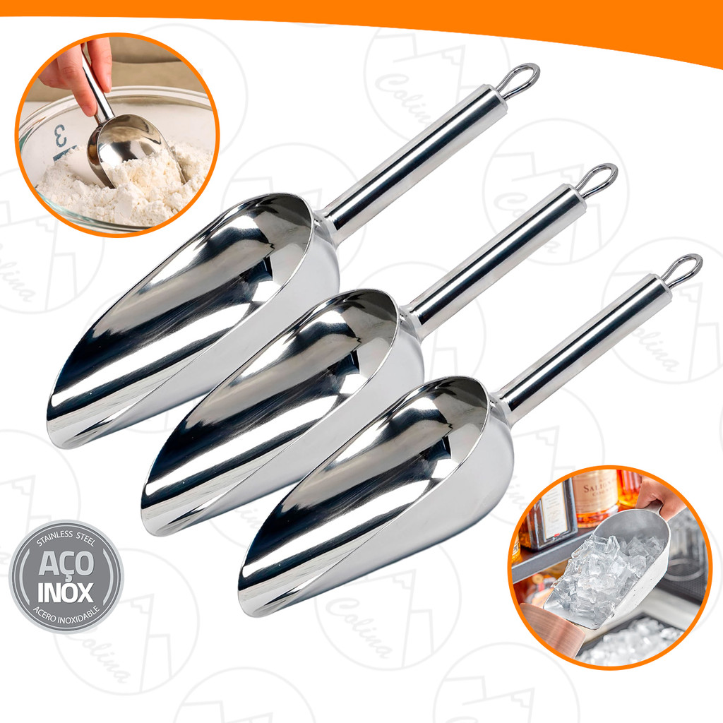 Kit 3 Colheres Pás De Cozinha Em Aço Inox Grande Para Gelo Cereais ...