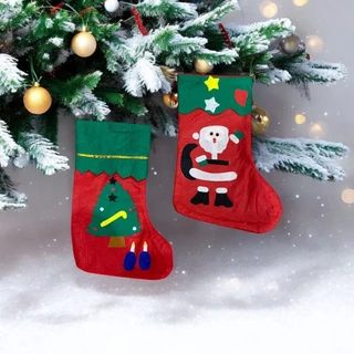 kit Meia Natalina Bota Meia 38cm Grande Enfeite Decorativo Premium Decoração para Porta e Árvore de Natal