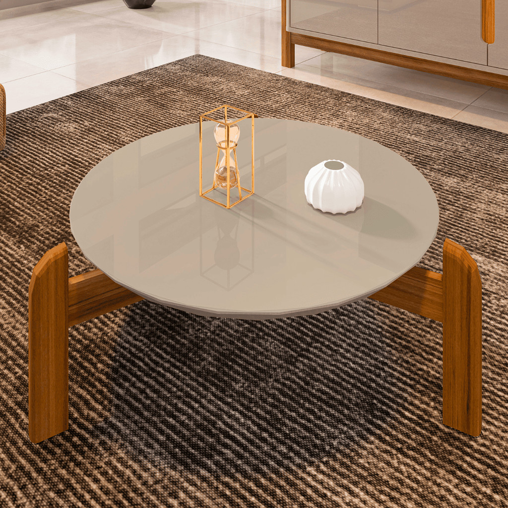 Mesa De Centro Sala Lizz Redonda Com Pés Em Madeira Maciça Mesinha de Apoio