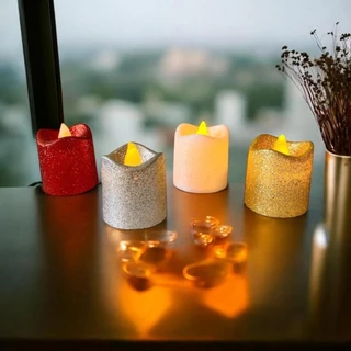 Kit 12 Velas LED Decorativas Com Glitter e Acrílico - Imita Chama/ Bateria/ Para Decoração de Natal e Casamento - WYL em Oferta na Shopee