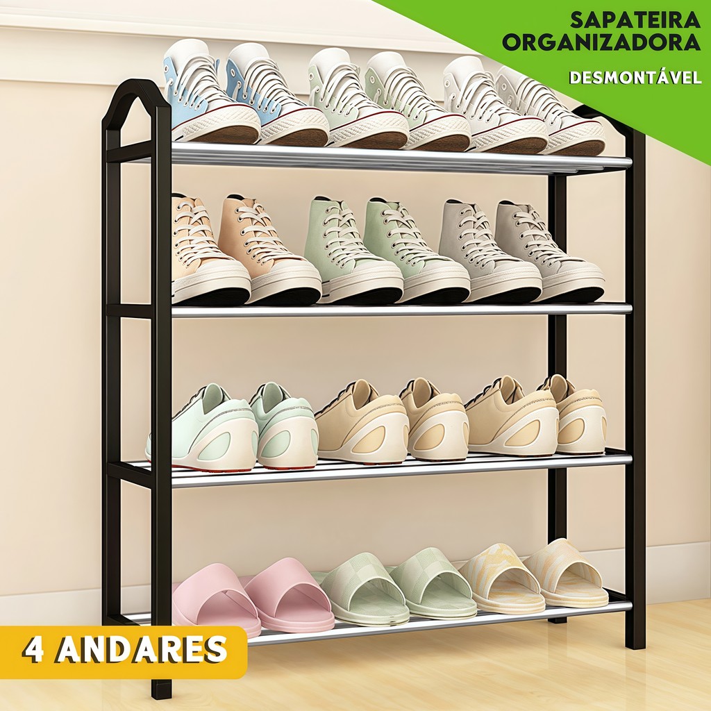 Organizador de Sapatos 4/5 Andares para 8 Pares, Sapateira Desmontável para Hall ou Quarto