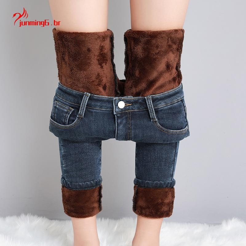 Calça Jeans Quente Feminina De Pelúcia De Inverno Acolchoada | Shopee ...