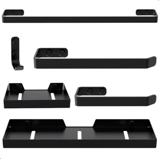 Kit Acessórios Para Banheiro Preto Fosco 6 Peças Sistema duplo de fixação
