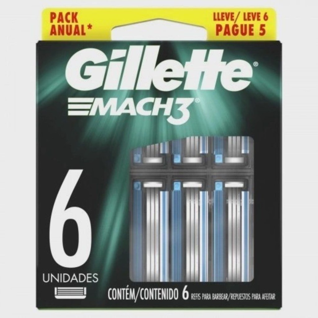 CARGA DE APARELHO PARA BARBEAR GILLETTE MACH3 COM 6 UNIDADES