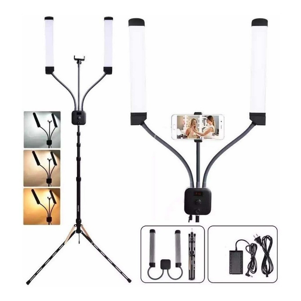 iluminador ring light led 80w braço duplo articulado