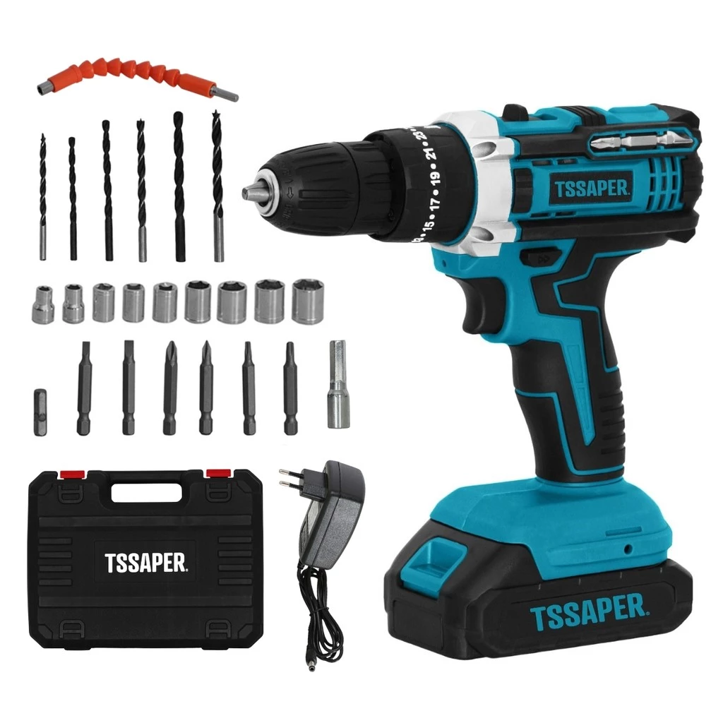 Parafusadeira e Furadeira de Impacto a bateria 21v com Maleta e Acessórios Tssaper TPA21V 1