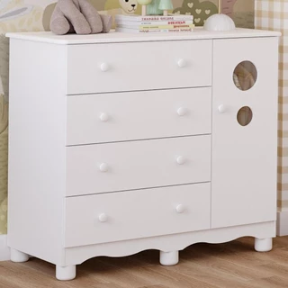 Cômoda Bolinha 100% MDF 1Porta Branco / Branco Carvalho Peroba