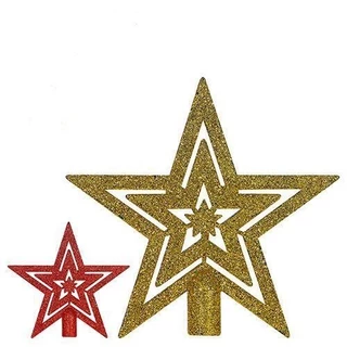 Ponteira de Arvore De Natal Estrela Vazada Com Gliter 14cm Decoração Natalina