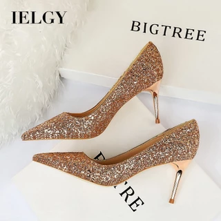 IELGY Estilo Europeu E Americano sexy Boate Salto Alto stiletto Feminino Moda Lantejoulas Brilhantes Presentes