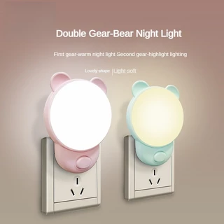Criativo pequeno urso luz noturna led Plug-In interruptor de iluminação luz quente com luz para dormir