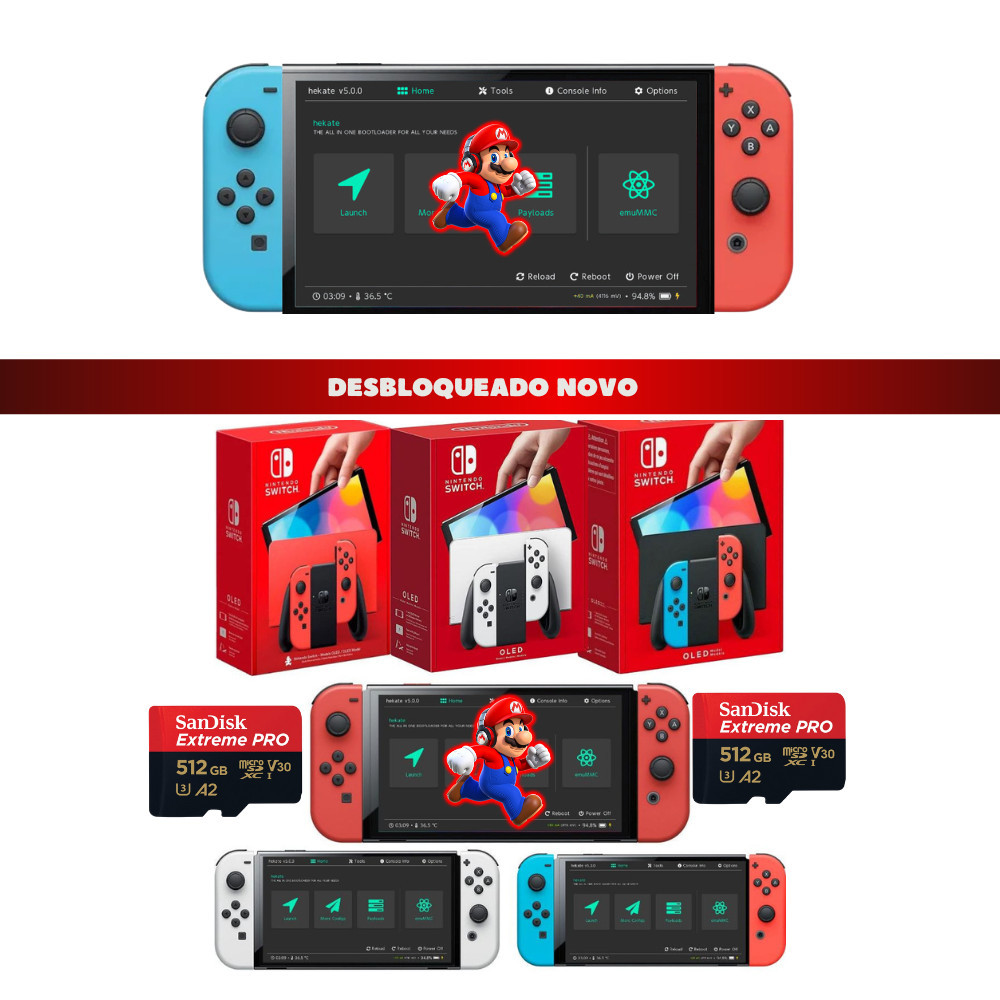 Nintendo Switch Oled Desbloqueado Novo + Cartão sandisk- 1 Ano de garantia