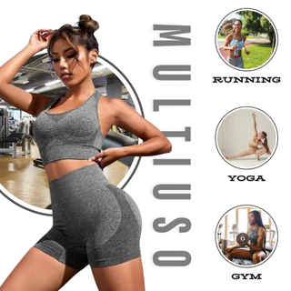 Conjunto Fitness Feminino - Top Bojo e Short Sem Costura Levanta Bumbum Para Academia/ Yoga e Pilates -Super Confortável em Oferta na Shopee