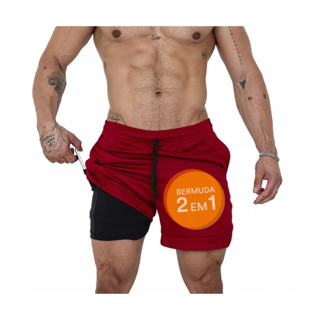 Shorts Masculino 2 em 1 Corrida Forrado