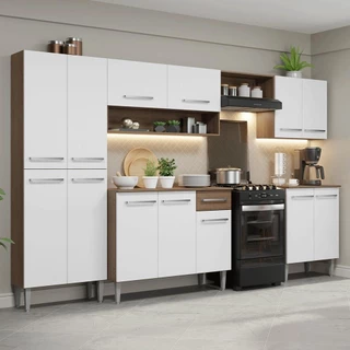 Armário de Cozinha Completa 293cm Rustic/Branco Emilly Madesa 02 em Oferta na Shopee