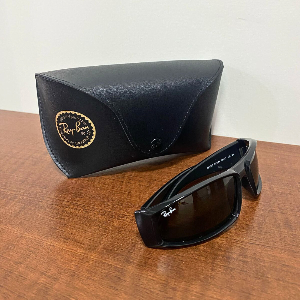 Óculos De Sol Ray Ban Retangular RB4335 Tamanho 58 | Shopee Brasil