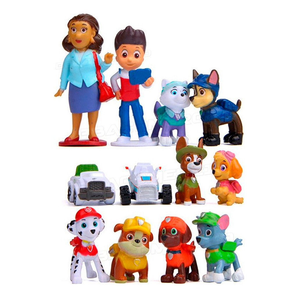 Kit 12 Bonecos Miniaturas Brinquedo Desenho Patrulha Canina