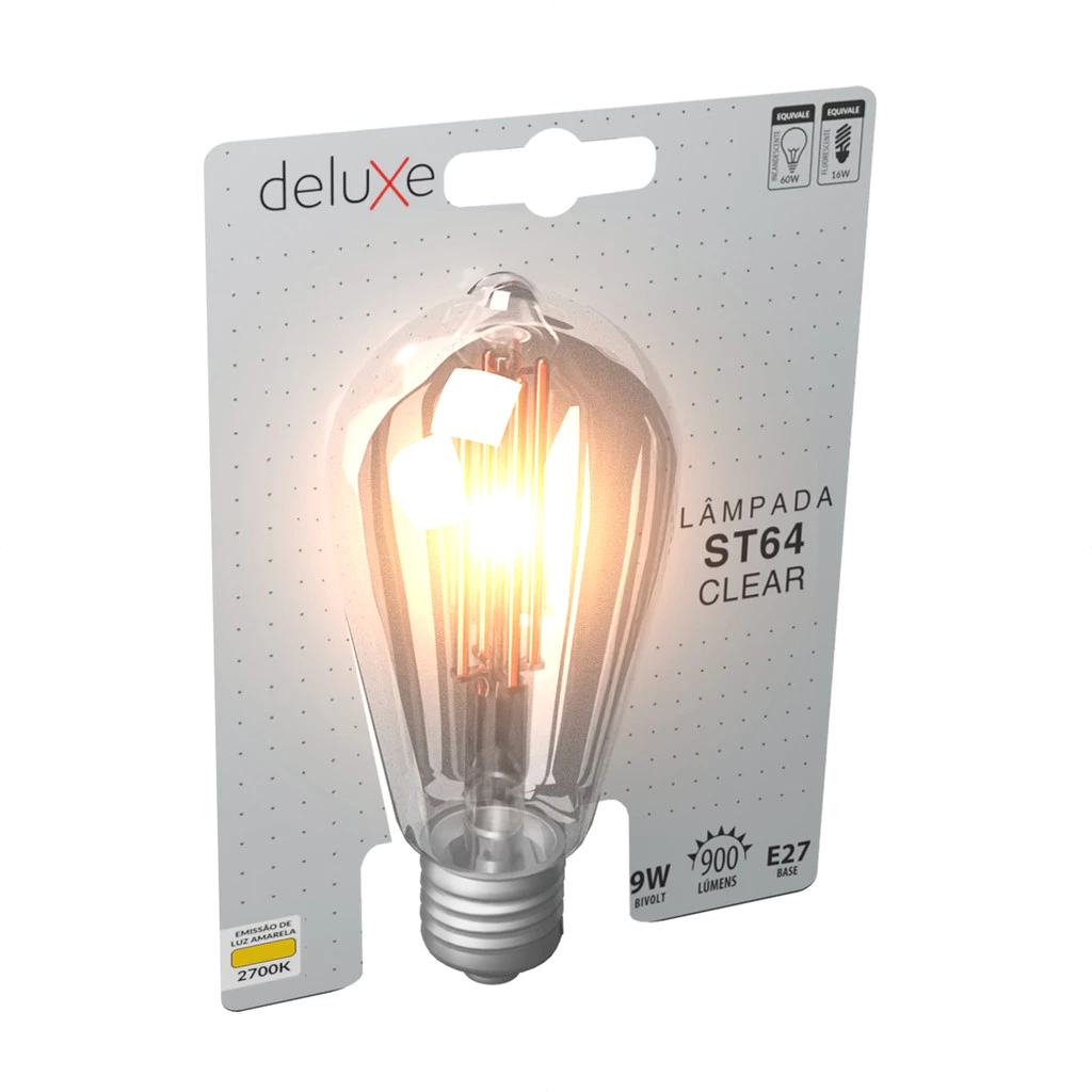 Lampada Led Vintage ST64 Clear 9w 900lm 2700K E27 Deluxe