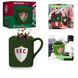Caneca Porcelana Xícara Quadrada 220ml Verde Café Chá Escudo Time Fluminense Centenário Retrô