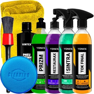 Kit Completo Vonixx Lavagem Automotiva Limpeza Geral Cera Tok Prizm Restaurax e Acessórios Karbox