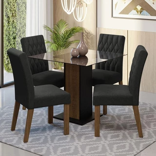 Conjunto Sala de Jantar Mesa Tampo de Vidro 4 Cadeiras Noemi Madesa em Oferta na Shopee