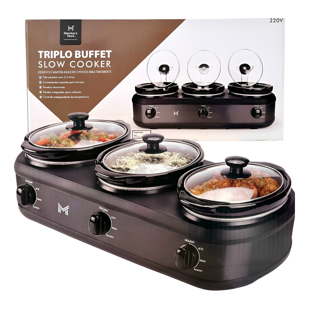 Rechaud Elétrico Richos Triplo Buffet Slow Cooker Inox 220v | Shopee Brasil