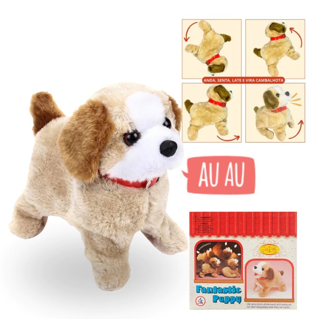 Cachorrinho de Pelúcia Pula Anda Late e que da Cambalhota Para crianças