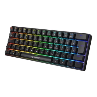 TECLADO GAMER MECÂNICO NEOLOGIC PRECISION PRO DARK 60% RGB HOT SWAP 61 TECLAS SWITCH RED PRETO CABO TIPO C - PRODRK-RED
