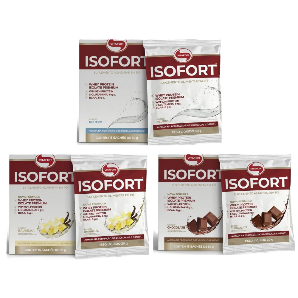 Kit 15 Sache Isofort 30g (5 Chocolate, 5 Neutro, 5 Baunilha) | Shopee Brasil
