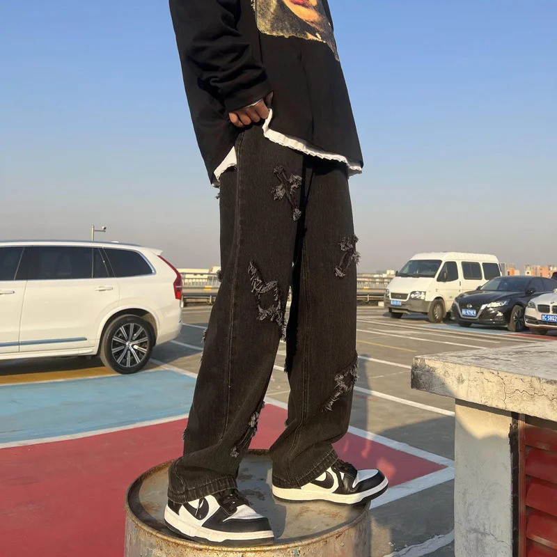 Hip Hop Streetwear Y2k Mens Jeans High Street Baggy Loose Straight