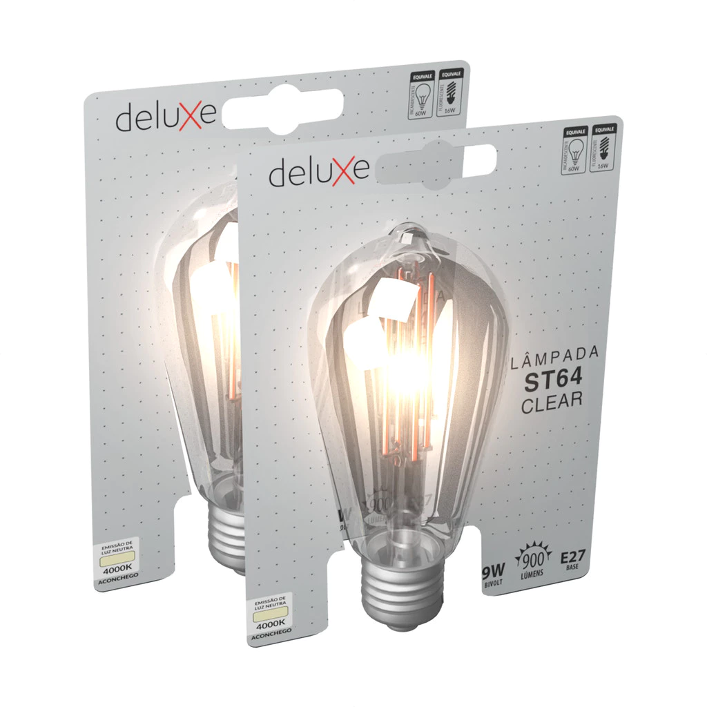 Kit 2 Lâmpadas de Led ST64 Filamento Retro Vintage Clear 9w E27 4000k Bivolt Luz Branco Neutro