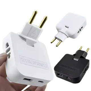 Adaptador Tomada 16A Benjamin Dobrável Articulado USB e Tipo C