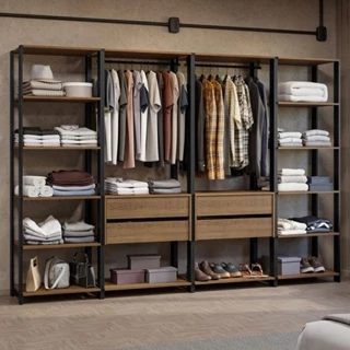 Guarda-Roupa Closet Modulado Valencia 4 Gavetas 258cm Rustic/Preto Madesa 01 em Oferta na Shopee