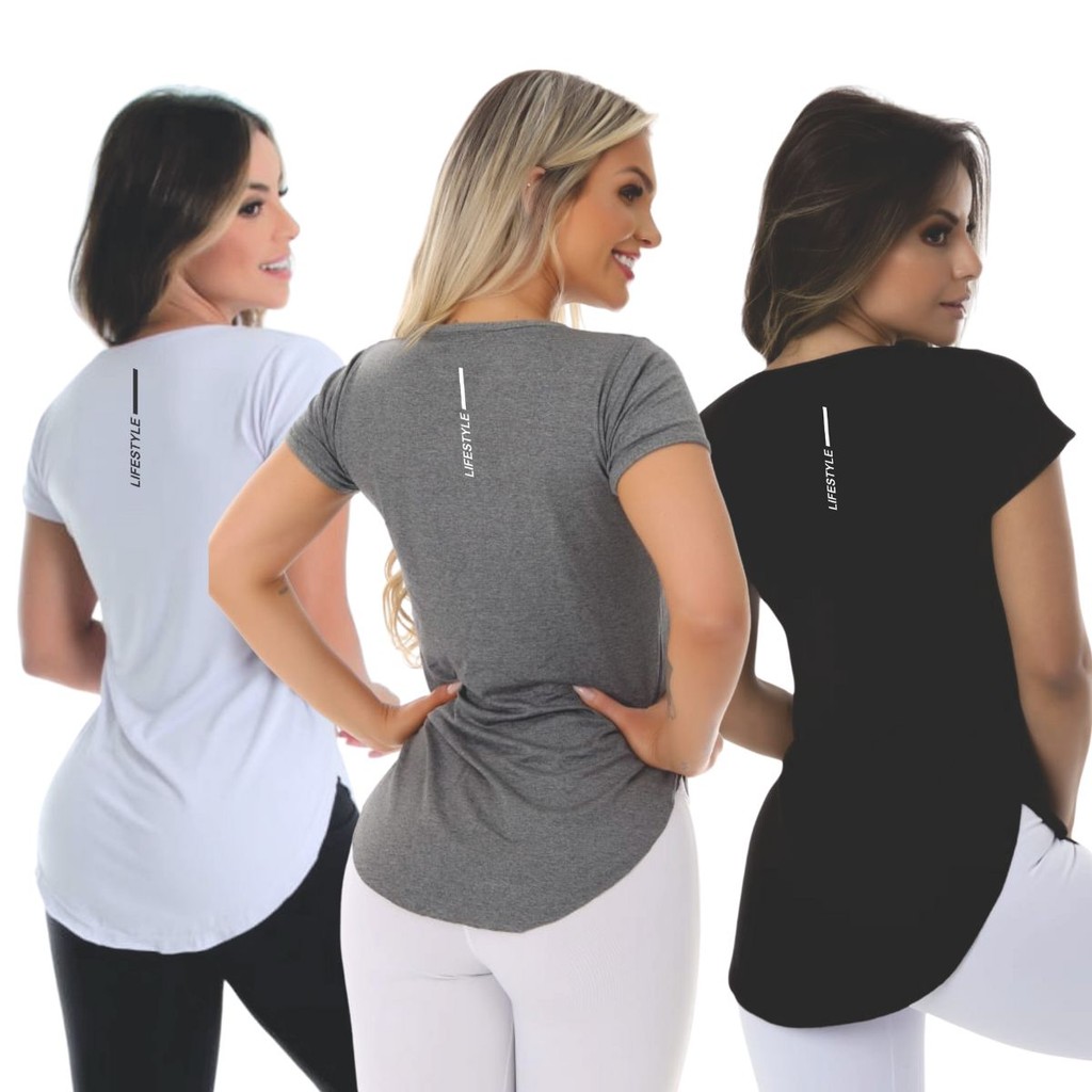 Kit 3 Blusa Academia Feminina Life Style | Shopee Brasil