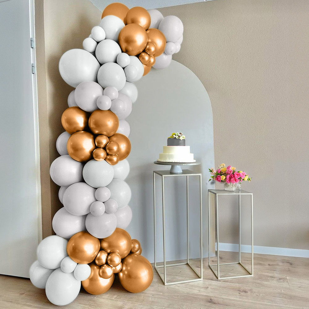 Kit Balões Arco Desconstruído 150 un Branco e Dourado Metalizado Balão ...