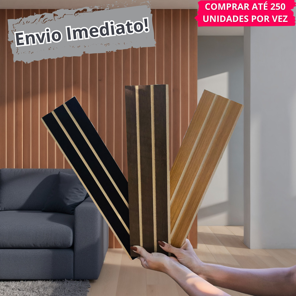 Kit 100 Placas Painel Ripado Revestimento de Parede MDF 45x11 Decorativo Moderno - Envio Imediato