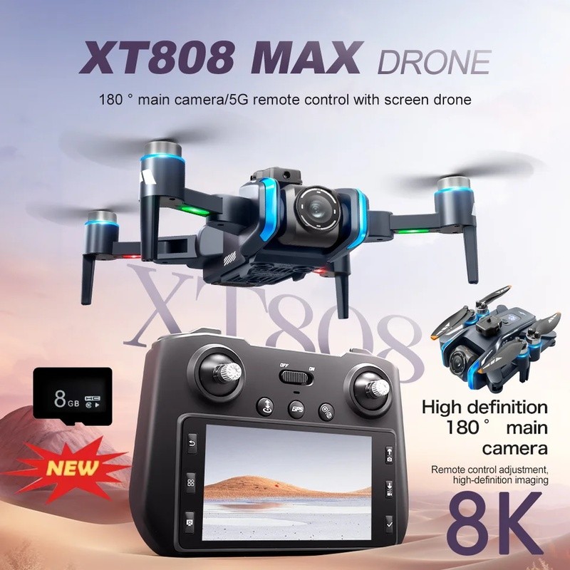 XT808 RC Drone 4.5-Polegada Controle De Tela GPS 8K Câmera De Fotografia Aérea Profissional Evitar Obstáculos Sem Escova