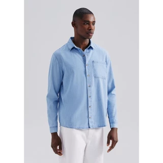 Camisa Masculina Manga Longa Jeans Com Linho Hering