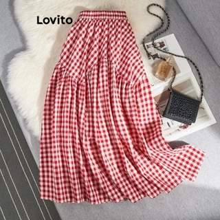 Lovito Saia elegante com estrutura xadrez para mulheres LNL72256