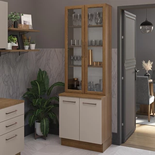 Kit Balcão + Cristaleira 70cm Rustic/Crema Agata Madesa 01 em Oferta na Shopee